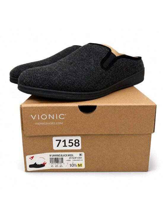 Vionic Unwind Clog Slipper Mens 10.5 Black Wool Arch Support Mule House Shoe main image 10